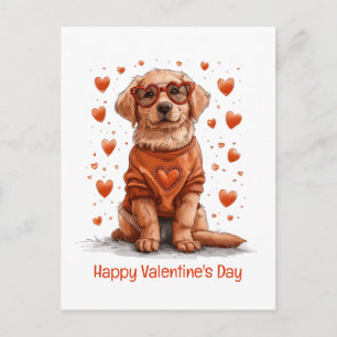 Happy Valentines Day Golden Retriever Dog Postcard