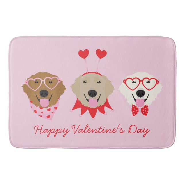 Happy Valentines Day Golden Retriever Dogs Bath Mat (Front)