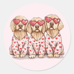 Happy Valentines Day Golden Retriever Dogs Classic Round Sticker