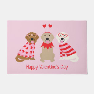 Happy Valentines Day Golden Retriever Dogs Doormat