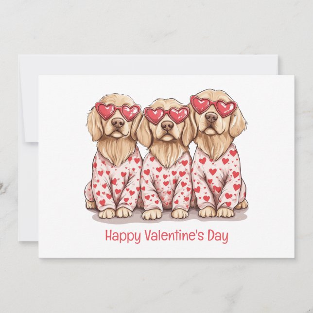 Happy Valentines Day Golden Retriever Dogs Holiday Card (Front)