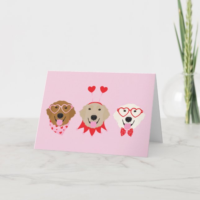 Happy Valentines Day Golden Retriever Dogs Holiday Card (Front)