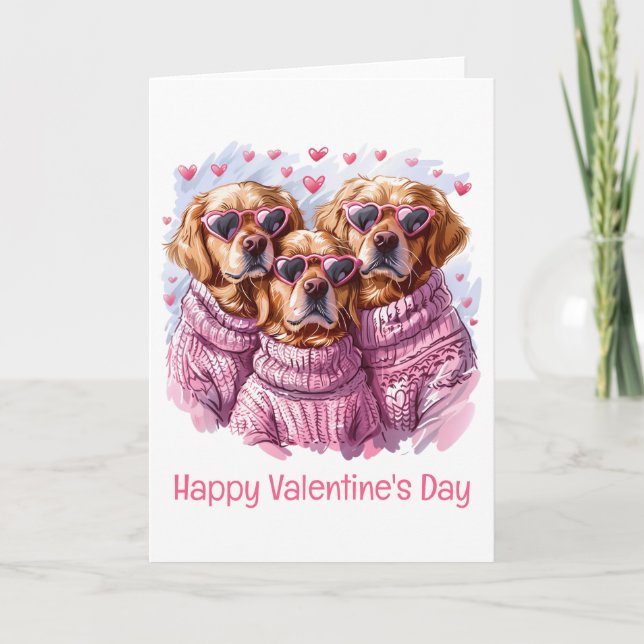 Happy Valentines Day Golden Retriever Dogs Holiday Card (Front)