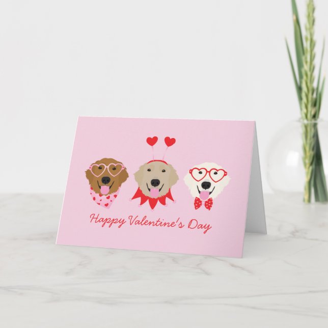 Happy Valentines Day Golden Retriever Dogs Holiday Card (Front)