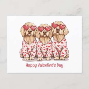 Happy Valentines Day Golden Retriever Dogs Holiday Postcard