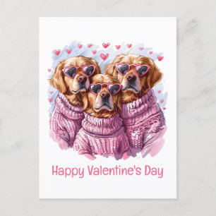 Happy Valentines Day Golden Retriever Dogs Holiday Postcard