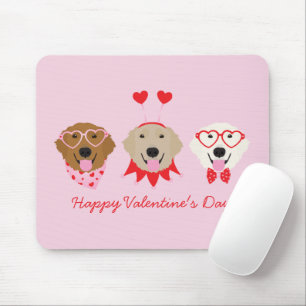 Happy Valentines Day Golden Retriever Dogs Mouse Mat