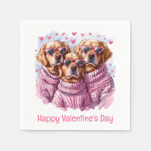 Happy Valentines Day Golden Retriever Dogs Napkin