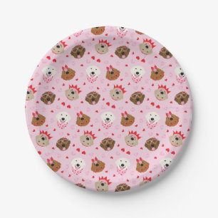 Happy Valentines Day Golden Retriever Dogs Paper Plate