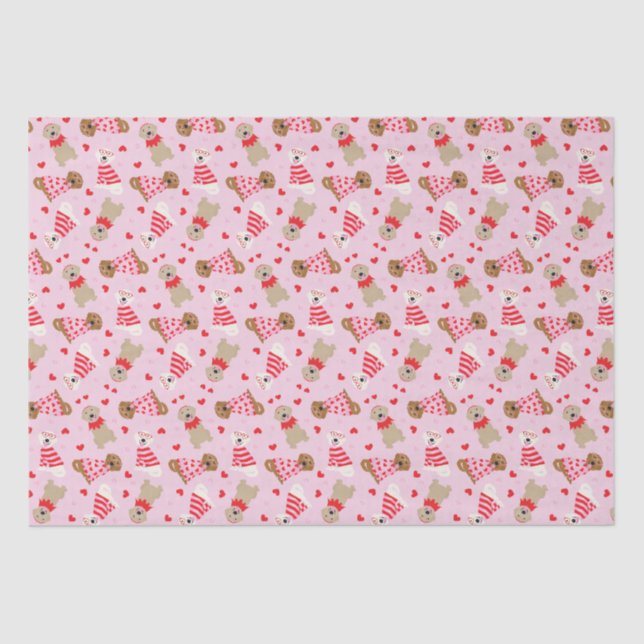 Happy Valentines Day Golden Retriever Dogs Tissue Paper (Front)