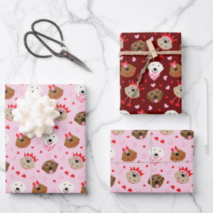 Happy Valentines Day Golden Retriever Dogs Wrapping Paper Sheet