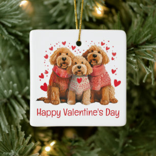 Happy Valentines Day Goldendoodle Dogs Ceramic Ornament