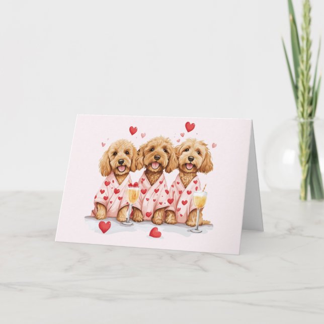 Happy Valentines Day Goldendoodle Dogs Holiday Card (Front)