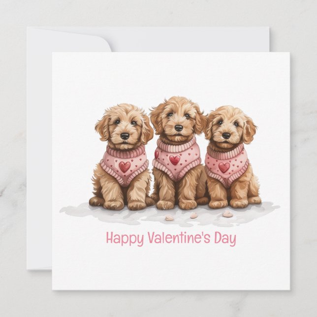 Happy Valentines Day Goldendoodle Dogs Holiday Card (Front)