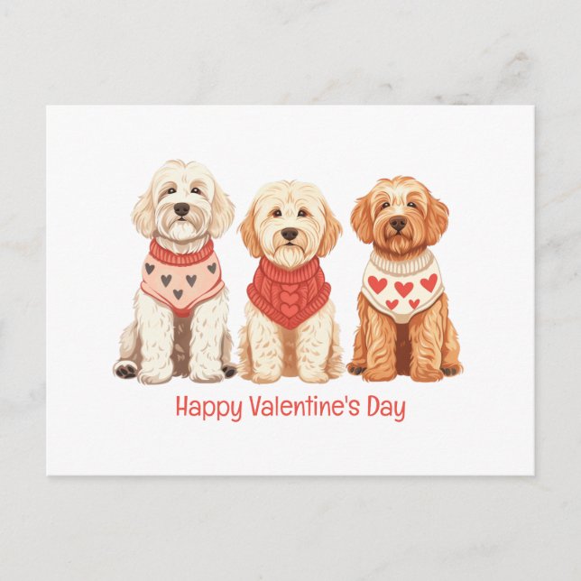 Happy Valentines Day Goldendoodle Dogs Holiday Postcard (Front)