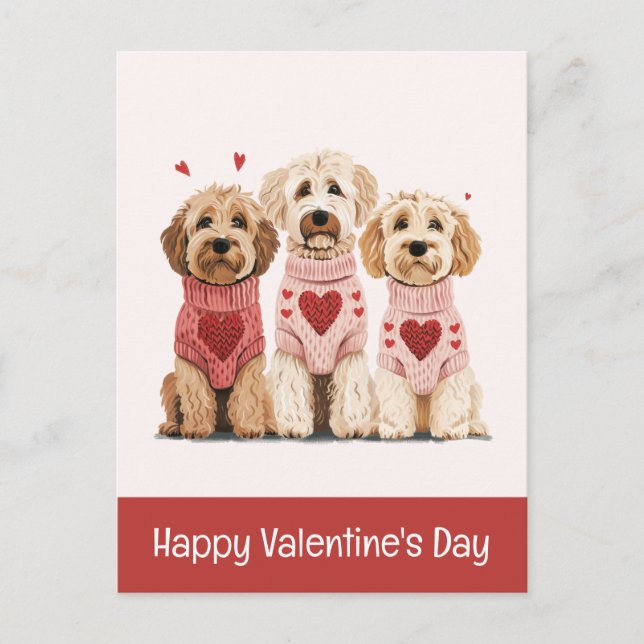 Happy Valentines Day Goldendoodle Dogs Holiday Postcard (Front)