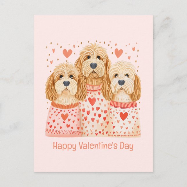 Happy Valentines Day Goldendoodle Dogs Postcard (Front)