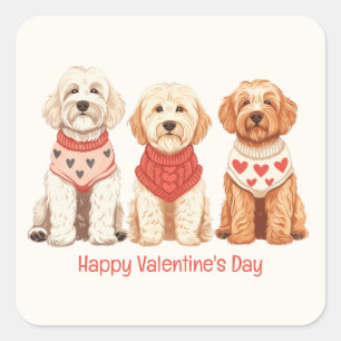 Happy Valentines Day Goldendoodle Dogs Square Sticker