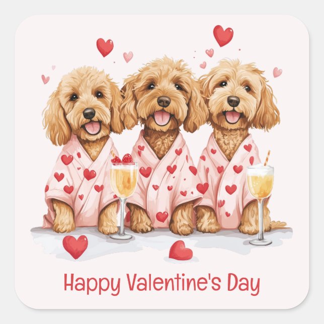 Happy Valentines Day Goldendoodle Dogs Square Sticker (Front)