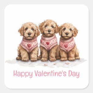 Happy Valentines Day Goldendoodle Dogs Square Sticker