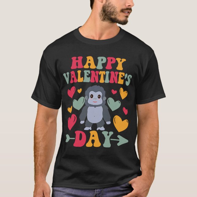Happy Valentines Day Gorilla Heart Love Groovy T-Shirt (Front)