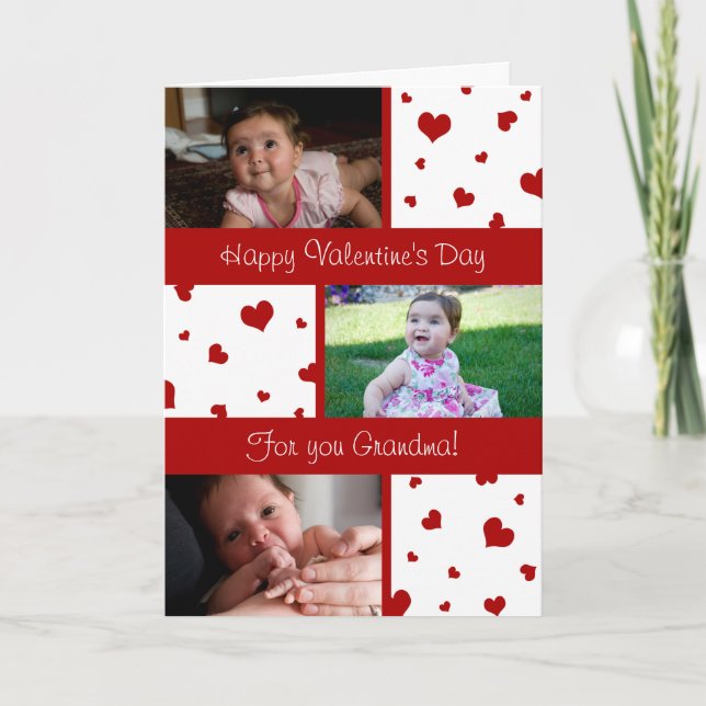 Happy Valentine's Day Grandma Photo Card Hearts (Front)