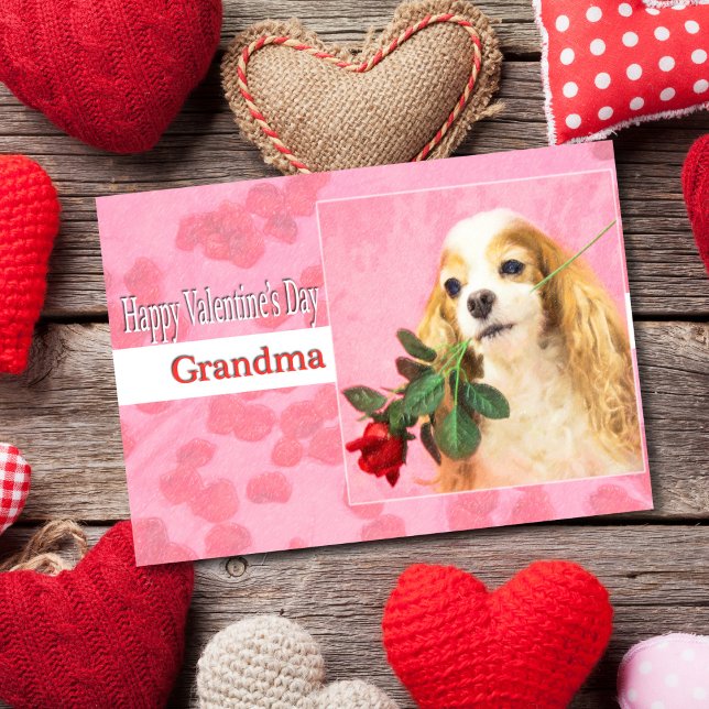 Happy Valentine's Day Grandma With Dog And Rose Holiday Card (Creator Uploaded)