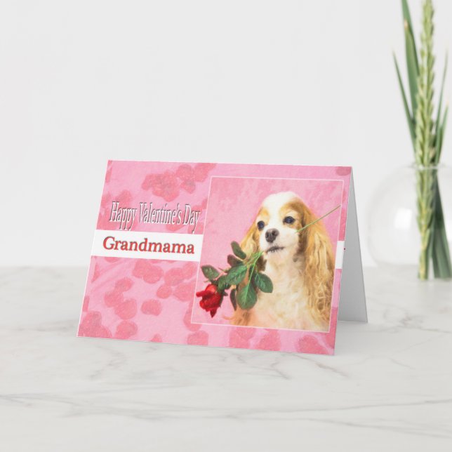 Happy Valentine's Day Grandmama With Dog And Rose Holiday Card (Front)