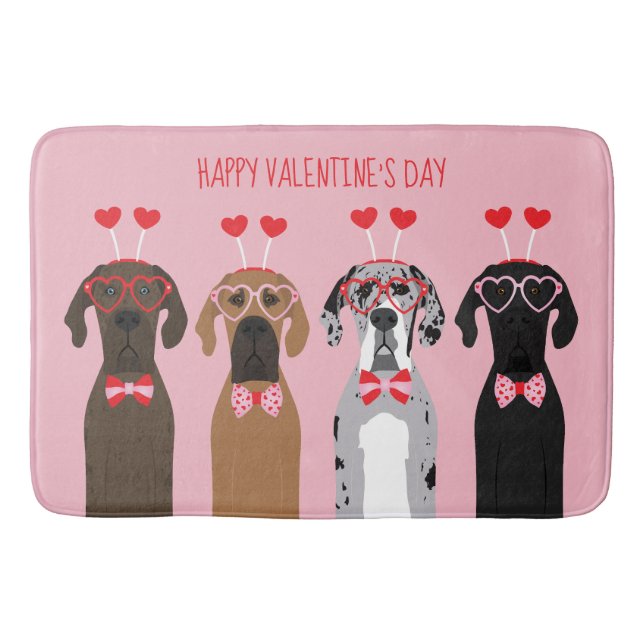 Happy Valentines Day Great Dane Dogs Bath Mat (Front)