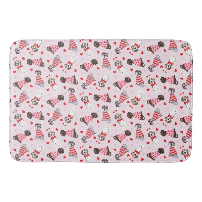 Happy Valentines Day Great Dane Dogs Bath Mat (Front)