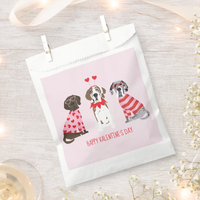 Happy Valentines Day Great Dane Dogs Favour Bags (Clipped)