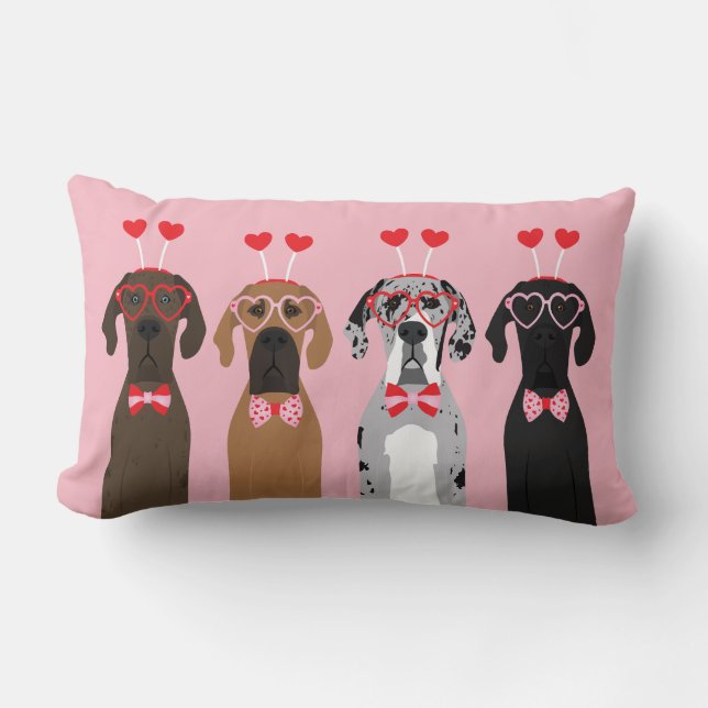 Happy Valentines Day Great Dane Dogs Lumbar Cushion (Front)