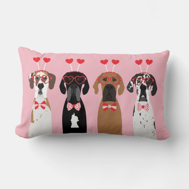Happy Valentines Day Great Dane Dogs Lumbar Cushion (Front)