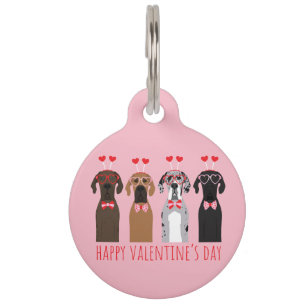 Happy Valentines Day Great Dane Dogs Pet Tag