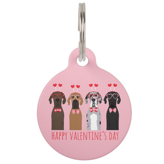 Happy Valentines Day Great Dane Dogs Pet Tag (Front)