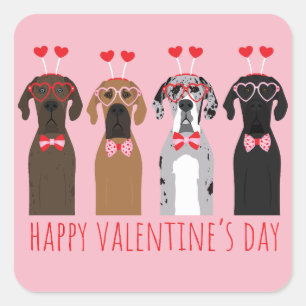 Happy Valentines Day Great Dane Dogs Square Sticker