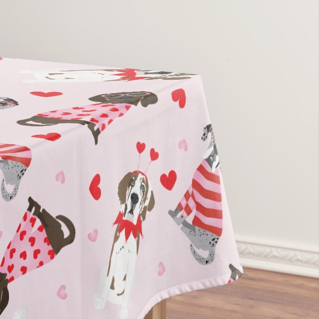 Happy Valentines Day Great Dane Dogs Tablecloth (In Situ)
