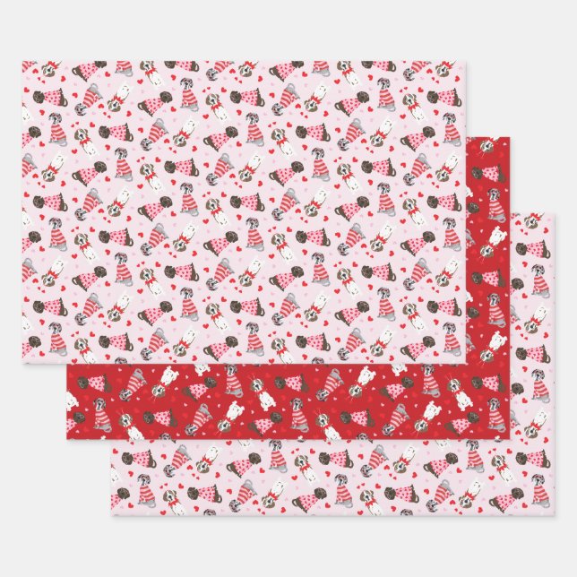 Happy Valentines Day Great Dane Dogs Wrapping Paper Sheet (Set)