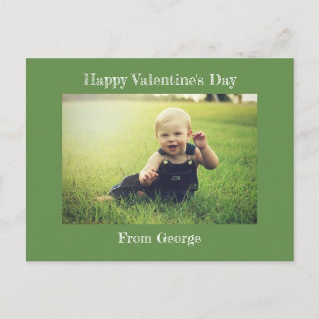 Happy Valentine's Day Green Family Photo Postcard (Front)