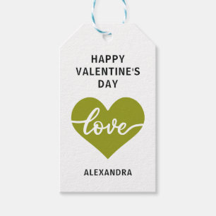 Happy Valentine's day green simple heart love Gift Tags