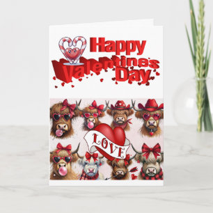 Happy Valentine's Day Greeting Card Hearts Cows