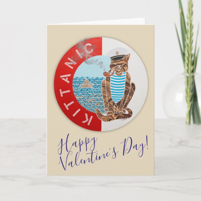 Happy Valentine's Day Greeting Card w/ Captain Cat (Front)