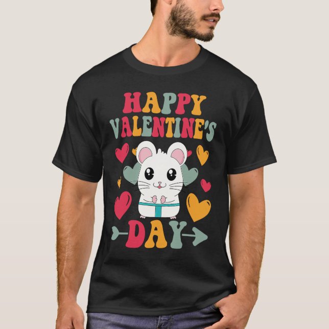 Happy Valentines Day Hamster Heart Love Groovy T-Shirt (Front)
