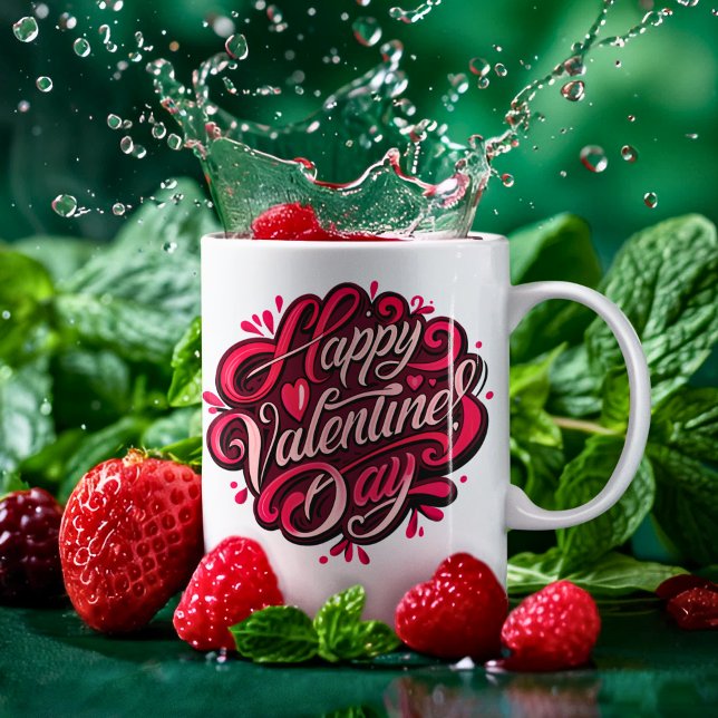 Happy Valentine's Day Hand-Lettered Design Coffee Mug (Creator Uploaded)
