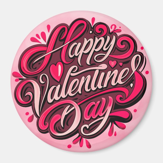 Happy Valentine's Day Hand-Lettered Design Magnet (Front)