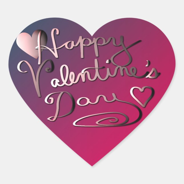 "Happy Valentine's Day"Hand-written PurpleGradient Heart Sticker (Front)