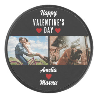 Happy Valentine's Day Heart 2 Photos Hockey Puck