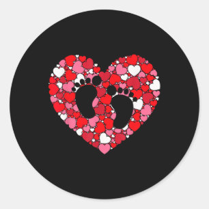 Happy Valentines Day Heart & Baby Feet Pregnan Classic Round Sticker