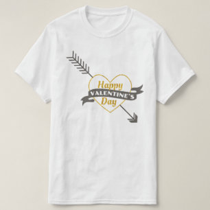 Happy Valentines Day Heart & Arrow Gold & Grey T-Shirt