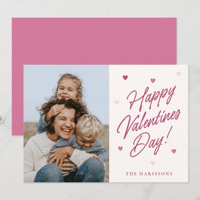 Happy Valentines Day Heart family Photo Card (Front/Back)